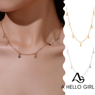 A HELLO GIRL สร้อยคอแฟชั่น จี้ดาว สีทอง สําหรับผู้หญิง สุภาพสตรี เด็กผู้หญิง เครื่องประดับสวัสดี