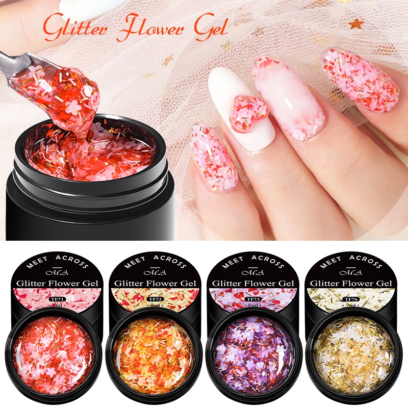 Meet ACROSS 7ml ดอกไม้เจลเล็บ Soak Off UV LED เคลือบเงาตกแต่งเล็บเล็บออกแบบ