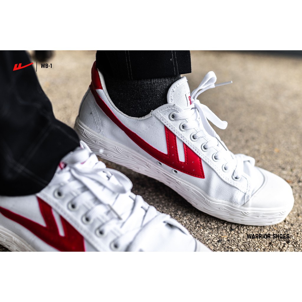 💐CC 🔥ลดพิเศษWarrior Shoes Sneaker รองเท้าผ้าใบ รุ่น WB-1 (ก้างปลา, ก้างแดง) รองเท้า Warrior สี White