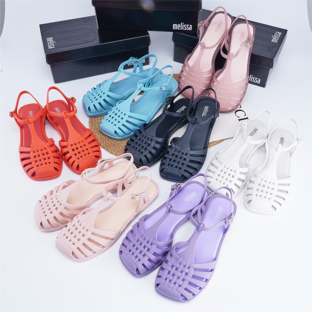 [พร้อมส่ง] ใหม่ Melissa รองเท้าแตะลําลอง เนื้อเจลกลวง หัวสี่เหลี่ยม สไตล์เรโทร สําหรับสตรี