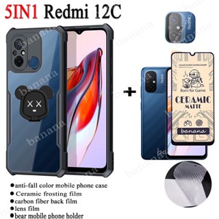 5in1 Redmi 12C เคสโทรศัพท์ กันกระแทก สําหรับ Redmi Note 11 11s 10s 10 5G 9 8 Pro 10C 10A 9C 9A ฟิล์มฝ้าเซรามิค + ฟิล์มเลนส์กล้อง