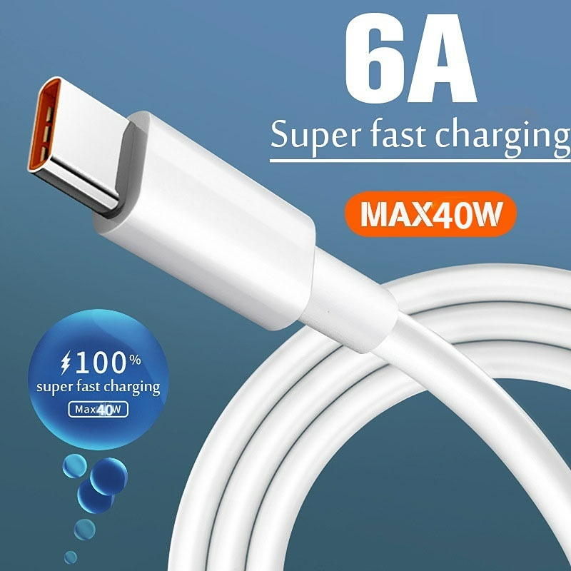 สายชาร์จ USB Type C 6A 40W ชาร์จเร็ว สําหรับ Huawei Mate 40 50 Xiaomi 11 10 Pro OPPO R17