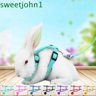 Sweetjohn สายจูงสัตว์เลี้ยง โพลีเอสเตอร์ แบบนิ่ม ปรับได้ หลากสี สําหรับวิ่ง เดิน กระต่าย 1 ชิ้น