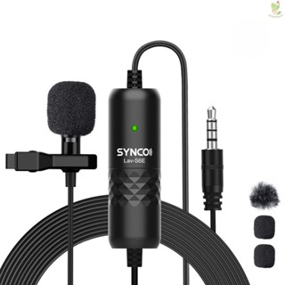 SYNCO Lav-S6E Professional Lavalier Microphone Clip-on Omnidirectional Condenser Lapel Mic Auto-Pairing 6M/19.7 Long Cable with Windscreen for DSLR Camera Smartphone PC Video Recording Vlogging Interview Online Meeting T