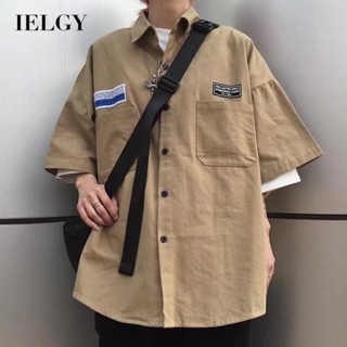 IELGY เสื้อเชิ้ต แขนสั้น พิมพ์ลายตัวอักษร สไตล์ย้อนยุค เรียบง่าย สําหรับผู้ชาย