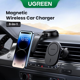 Ugreen 3-IN-1 ที่ชาร์จโทรศัพท์ในรถยนต์ แบบแม่เหล็กไร้สาย สําหรับแดชบอร์ด ช่องแอร์ กระจกหน้ารถยนต์ iPhone 14 13 12