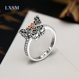 Lxsm แหวนเงินแท้ 925 รูปผีเสื้อ ประดับโบว์ เครื่องประดับ สําหรับ Ashes Celtic Knot Memorial Keepsake Always in My Heart Cremation Ring