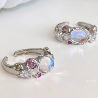 Opal Moonlight Stone Caibao Zircon Powder Diamond Ring Girls New Personalized Lava Niche Design Sense Womens Ring Jewelry