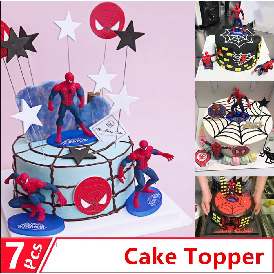 7pcs/set Marvel Avengers Superhero Spiderman Kids Action Figure ของเล ่ นเค ้ กวันเกิด Topper