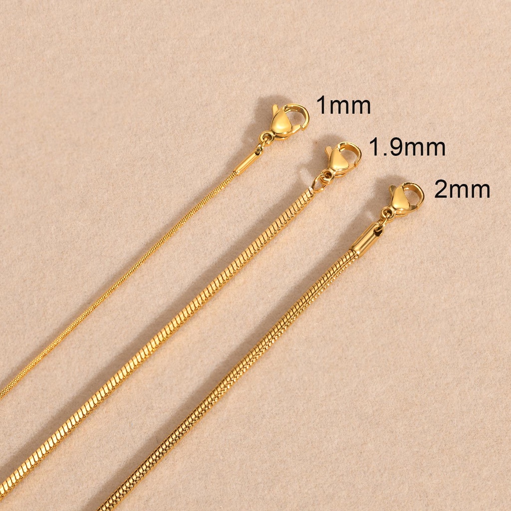 Vnox 1MM 2MM Round Snake Chain Necklace,Gold Plated Stainless Steel  Basis Link for Women Men