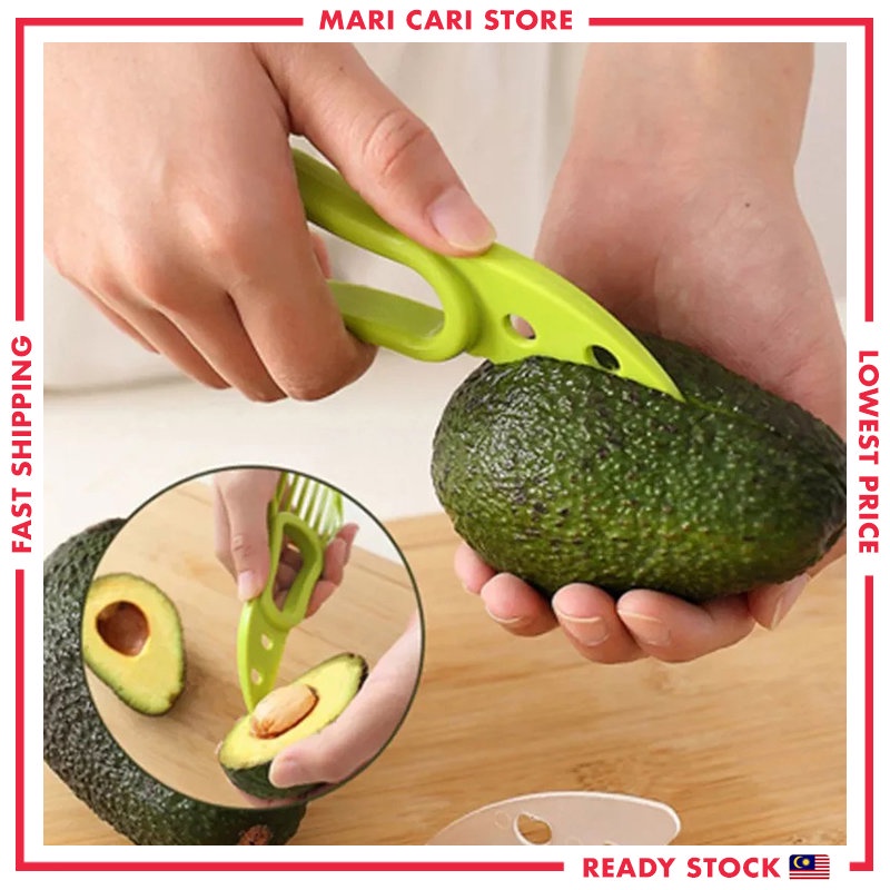 1 PC Avocado Slice เครื่องตัด 3 ใน 1 เครื่องตัดมีดตัดเครื่องมือผลไม้ Avocado Peeler Remover Pemotong Ampukat อุปกรณ์ครัว