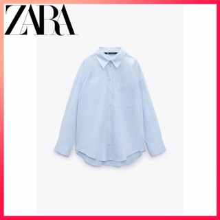 Zara ใหม่ เสื้อเชิ้ตออกซฟอร์ด แขนยาว สําหรับผู้หญิง