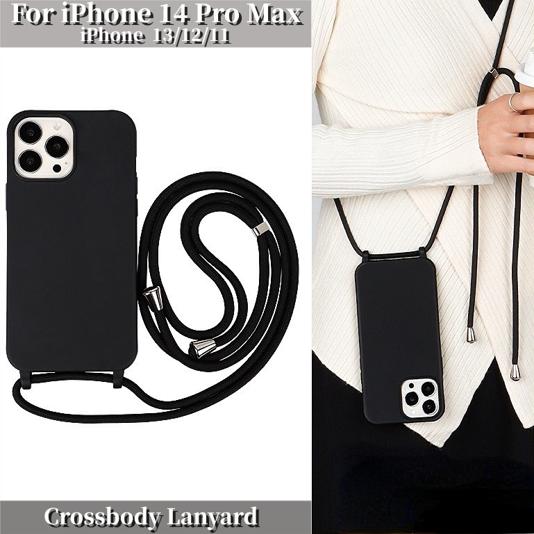 เคสโทรศัพท์มือถือ ซิลิโคนนุ่ม พร้อมสายคล้อง สีพื้น เรียบง่าย สําหรับ for Iphone 16 15 pro max 14 14Pro 14Pro MAX 14 Plus 13 13 Pro 12 12Pro MAX 11 11Pro MAX SE 6 7 8 Plus X XS MAX XR