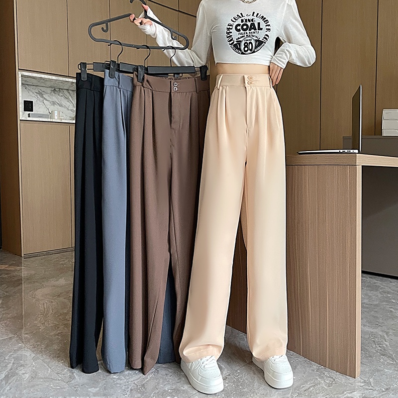 S-4XL กางเกงสูทของผู้หญิง ไม่เป็นทางการ เอวสูง ตรง ธรรมดา หลวม กางเกงขายาว ผ้าบาง ๆ