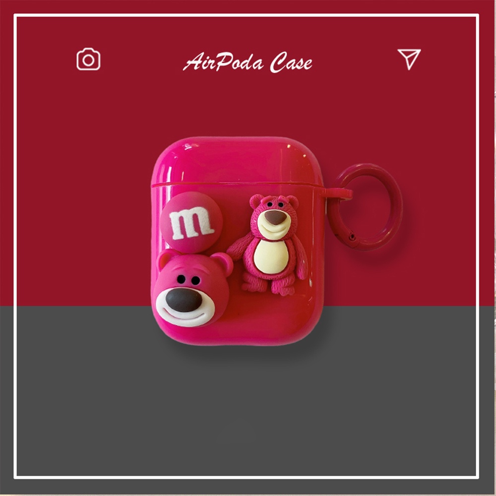 เคสหูฟังบลูทูธ ลายการ์ตูนหมีสตรอเบอร์รี่น่ารัก กันตก สําหรับ AirPods 1 2 3 Pro