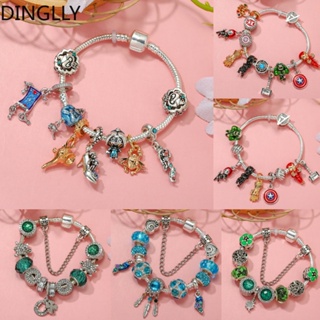 Dinglly สร้อยข้อมือ ลูกปัดสีฟ้า การ์ตูน เสน่ห์ สําหรับผู้หญิง DIY สีเงิน นิทาน ลูกปัด สร้อยข้อมือ