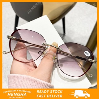 (HENGHA) แว่นตาอ่านหนังสือ ไร้ขอบ โลหะ แฟชั่นเกาหลี ดีไซน์ใหม่ ทรงกลม HD Plus แว่นตา