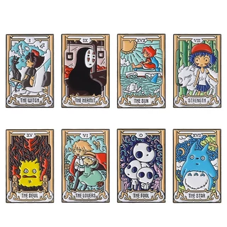 เข็มกลัดโลหะ ทรงสี่เหลี่ยม ลายการ์ตูน Riman Peripheral My Neighbor Totoro Moving Castle Tarot Card ของขวัญสําหรับเพื่อน