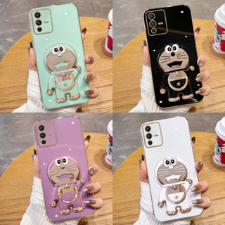 เคสโทรศัพท์มือถือแบบนิ่ม TPU ลายการ์ตูนโดเรม่อน 3D พร้อมขาตั้ง หรูหรา สําหรับ OPPO A57 2022 A17 A17k A16 A16s A16k A16E A15 A15s A54 A55 4G A39 A5 A9 2020