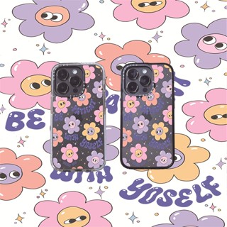 Casetify X เคสโทรศัพท์มือถืออะคริลิค TPU ใส แบบแข็ง ลายดอกทานตะวัน สีชมพู ขอบขาวดํา พร้อมกล่อง สําหรับ Apple IPhone 11 12 13 14 Pro Max