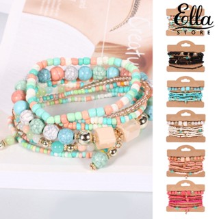 Ellastore123 สร้อยข้อมือ เชือกยางยืด หลายชั้น แฮนด์เมด สไตล์โบฮีเมียน เครื่องประดับ สําหรับผู้หญิง 8 ชิ้น ต่อชุด