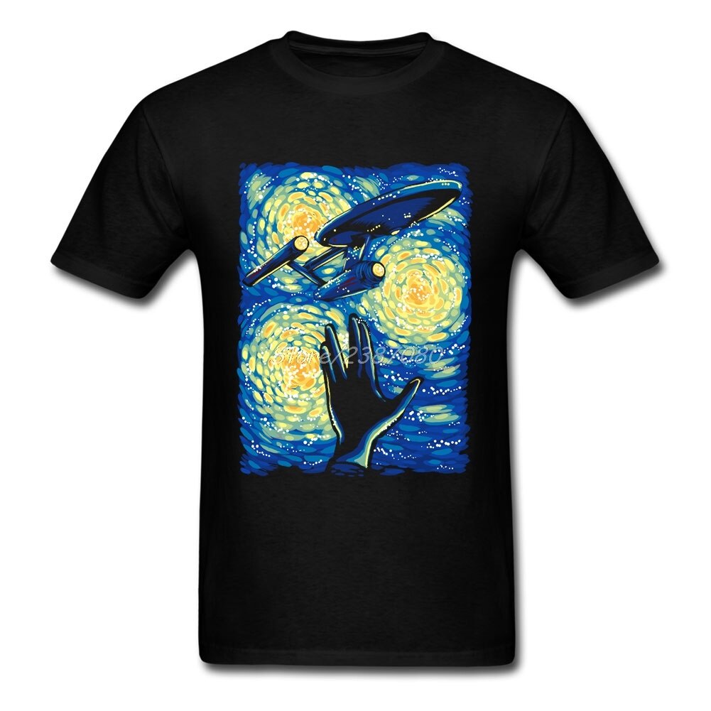 เสื้อยืดแขนสั้นใหม่ เสื้อยืด ผ้าฝ้ายแท้ 100% พิมพ์ลายอวกาศ Galaxy Picasso's Painting Of Starry Sky ส