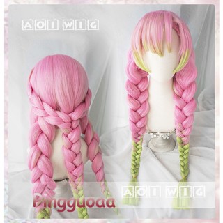 AOI Demon Slayer Kimetsu no Yaiba Kanroji Mitsuri Cosplay Wig 100cm Long Pink Braided Wigs Heat Resistant Synthetic Hair