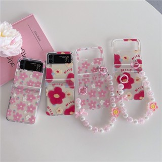 เคสโทรศัพท์มือถือแบบแข็ง กันกระแทก ลายดอกไม้ สีแดง สําหรับ Samsung Galaxy Z Flip 4 Z Flip 3 5G