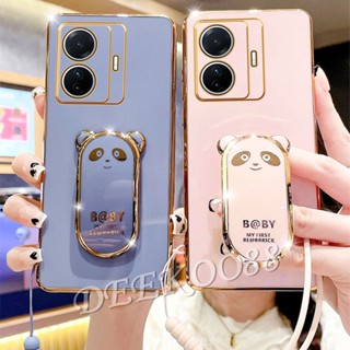 เคสโทรศัพท์มือถือ แบบนิ่ม ลายหมีแพนด้าน่ารัก พร้อมสายคล้องมือ สําหรับ Realme C55 C35 C33 10 Pro Pro+ Plus Coca-Cola Edition 4G 5G