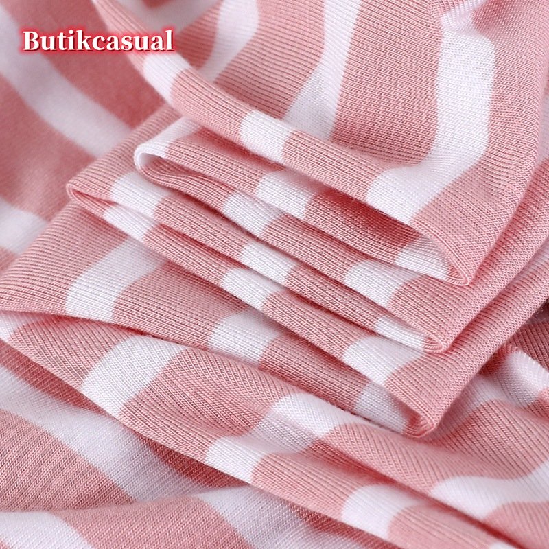 ผู้หญิง Modal Cotton striped dress หลวมธรรมดาชุด Loungewear V คอ 2025 ฤดูร้อน midi ชุด ราคา ถูกที่สุด ดีลบีเคเค แกลเลอรีภาพที่ 9