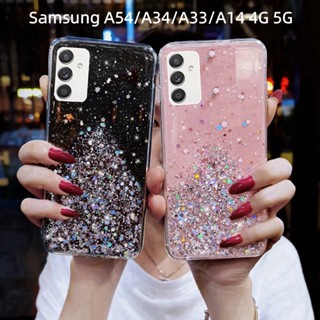 เคสโทรศัพท์ซิลิโคน TPU นิ่ม แบบใส กันกระแทก ลายดาวอวกาศ วิบวับ สําหรับ Samsung Galaxy A54 5G A 54 A53 A34 A33 A23 A14 LTE A 14 4G 5G