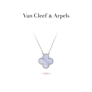 [พร้อมกล่องบรรจุภัณฑ์] Vca Van Cleef &amp; Arpels Alhambra สร้อยคอ จี้ใบไม้สี่แฉก สีขาว สีทอง