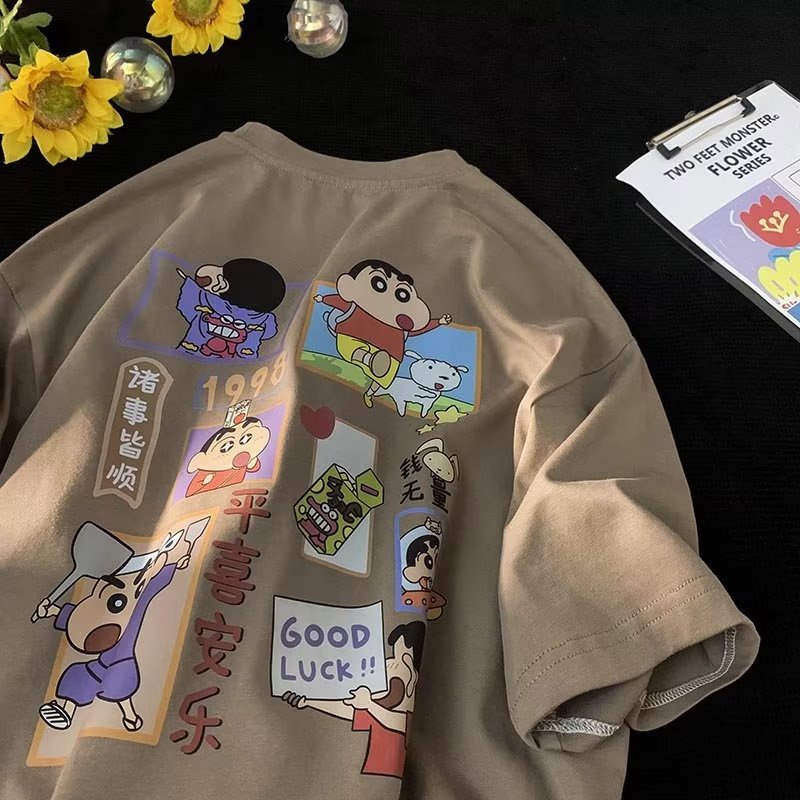 พร้อมส่ง🔥เสื้อยืด🍀เสื้อครอปแขนสั้นพิมพ์ลายตัวอักษรสำหรับผู้หญิง แขนสั้นลําลอง คอกลม พิมพ์ลายการ์ตูนช