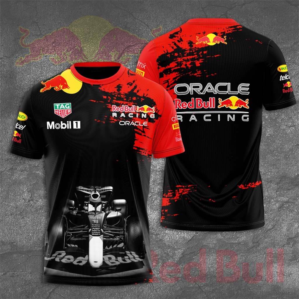 F1 Oracle เสื้อยืดลําลอง แขนสั้น สีแดง สําหรับผู้ชาย เหมาะกับการเล่นกีฬา พลัสไซซ์