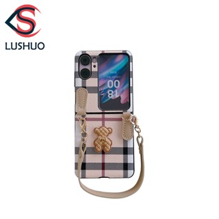 Lushuo เคสโทรศัพท์มือถือหนัง ฝาพับ ลายหมีน่ารัก 3D พร้อมสายคล้องมือ สําหรับ OPPO Find N2 findn2