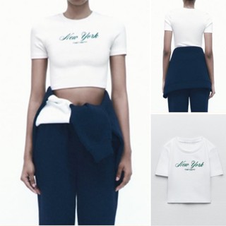 Zara 23 เสื้อยืดคอกลม แขนสั้น พิมพ์ลาย เข้ารูป เข้ากับทุกการแต่งกาย สไตล์ฤดูใบไม้ผลิ0264316