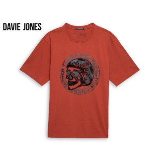 DAVIE JONES เสื้อยืดพิมพ์ลาย สีส้ม Graphic Print T-Shirt in orangeTB0313ORS-5XL