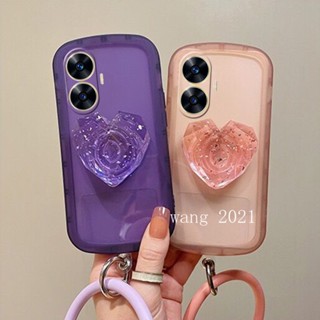 Casing เคส Realme C55 2023 Phone Case Transparent Gem Love Bracket Lens Protection Soft Case with Detachable Silicone Ring Wristbande for Realme C55 NFC Phone Cover เคสโทรศัพท