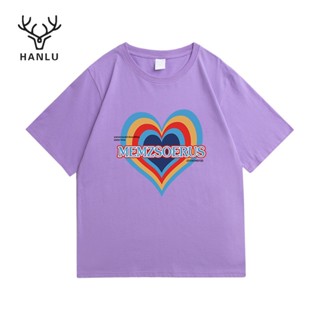 HANLU เสื้อยืดผู้ชาย ผ้าCotton100% ใส่สบาย เสื้อยืดทรงเกาหลี เสื้อผ้าผู้ชาย