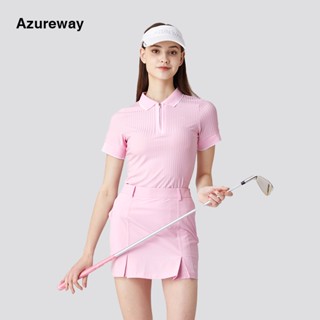 Azureway เสื้อยืดแขนสั้น คอปก กันแดด แบบแห้งเร็ว สีพื้น แฟชั่นฤดูใบไม้ผลิ และฤดูร้อน สําหรับผู้หญิง MCOU