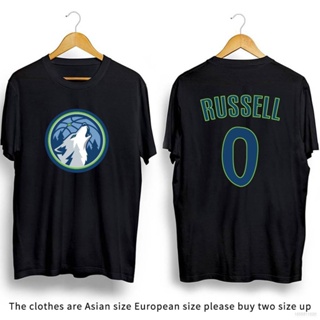 [S-5XL]Top เสื้อยืดคอกลม พิมพ์ลาย NBA Timberwolves DAngelo Russell สีดํา สีขาว สําหรับผู้ชาย และผู้หญิง ขายดี