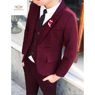 Red Boy Suit สูท เด็ก ชุดเซท 3 ชิ้น สีแดง เสื้อสูท+เสื้อกั๊ก+กางเกงเอวยางยืด ขนาด 90, 100, 110, 120, 130, 140, 150 หร...