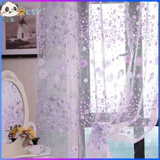 ❉THEBEST❉2pcs 200x100CM Floral Printed Tulle Voile Window Curtain （Purple ）