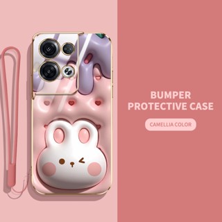 เคสโทรศัพท์มือถือ ลายสัตว์ และพืชน่ารัก 3D พร้อมสายคล้อง สําหรับ OPPO Reno 8 5G Reno 8 Pro+