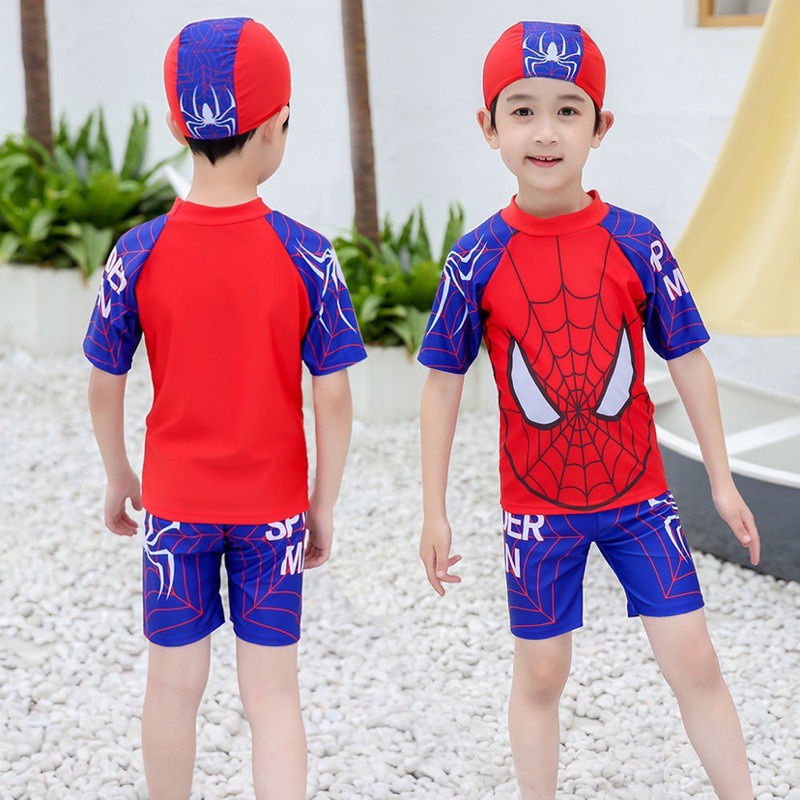 ชุดว่ายน้ำเด็กขาสั้นพร้อมหมวกฟรี 2-14ขวบ ราคาถูก VS1