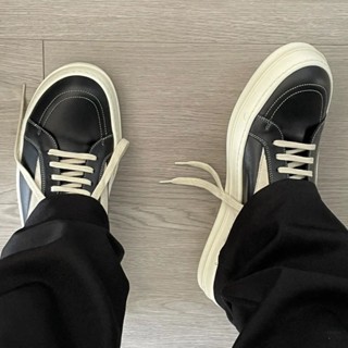 VANS [สินค้าใหม่] Rick Owens Rick Owens รองเท้าผ้าใบแพลตฟอร์ม หนังกลับ พื้นหนา สีขาว สําหรับผู้ชาย 2023