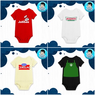 พิมพ์โลโก้อาหารที่กําหนดเองบน Baby Onesie (Jollibee, Krispy Kreme, Cerelac, Starbucks) EWLA