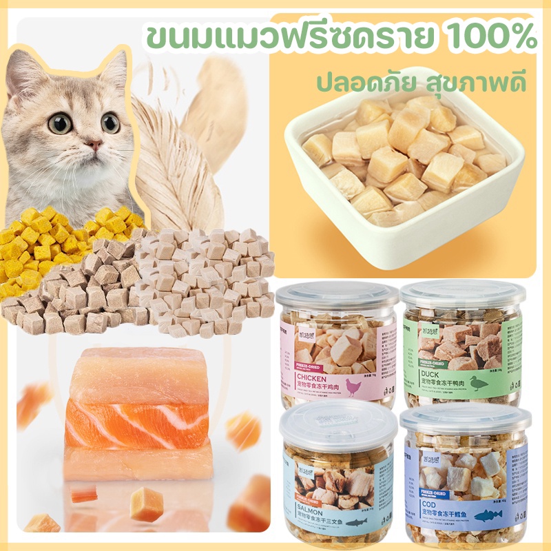 COD ขนมแมว ขนมแมวฟรีซดราย 100% ปลอดภัย สุขภาพดี อกไก่ อกเป็ด แซลม่อน