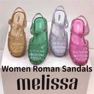 พร้อมส่ง Melissa รองเท้าแตะ ส้นแบน เจลลี่ ตาข่ายกลวง เหมาะกับเดินชายหาด แฟชั่นฤดูร้อน สไตล์โรมัน สําหรับผู้หญิง 2023