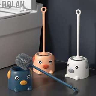 Rolan Toilet Brush Set Soft Bristle Extended Handle Cartoon Style Cleaning Scrubber with Base for Bathroom